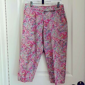 IZOD Petite Pink and Line Green Paisley Capris Cotton w 2% Spandex Pant NWOT